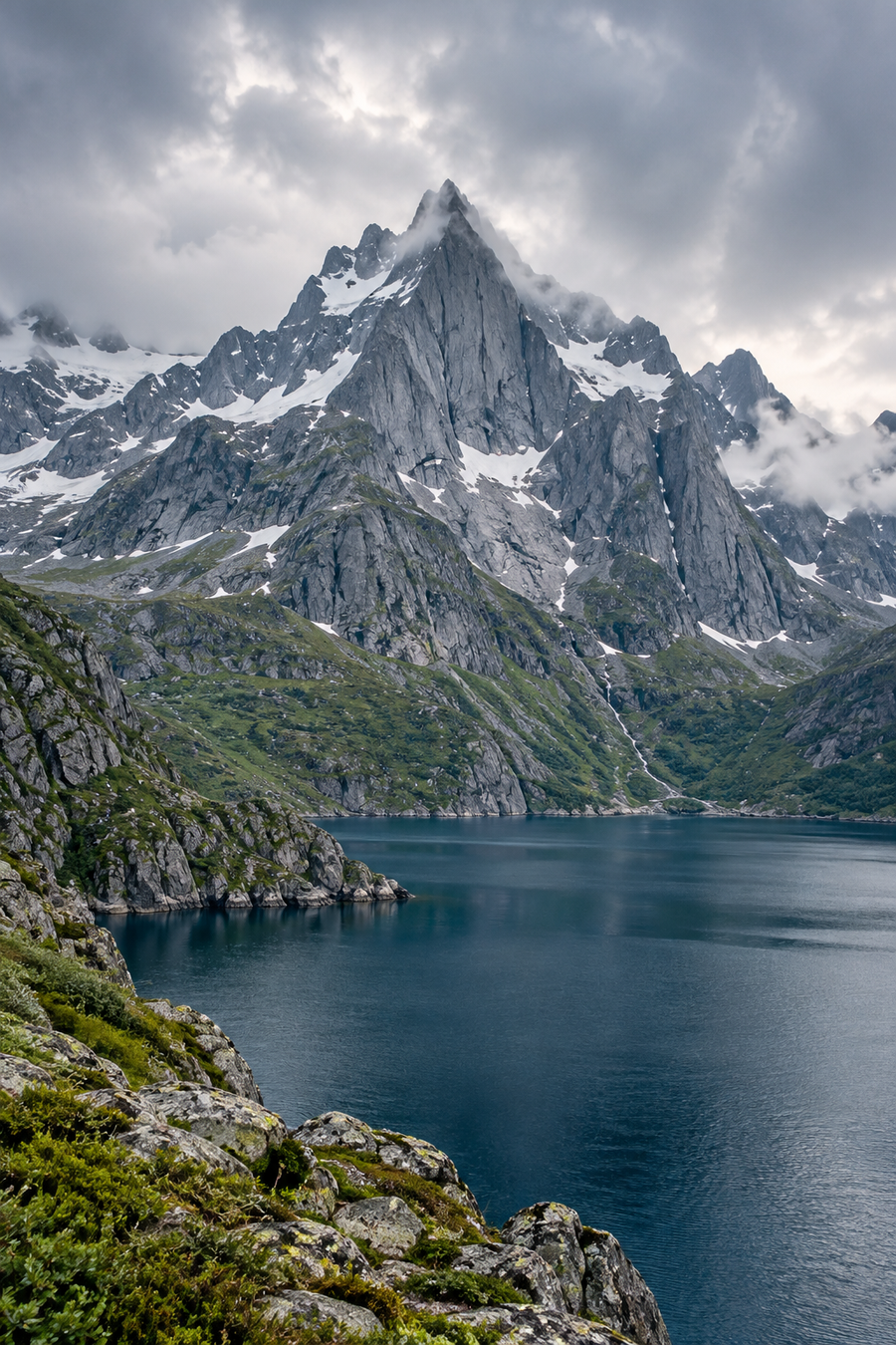 Nordic mountains above a fjord