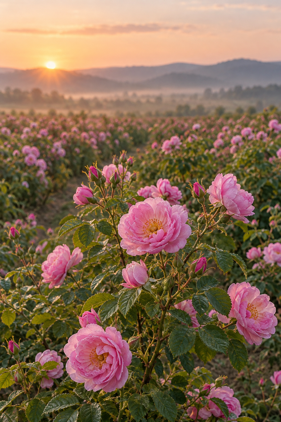 Pink roses in morning light